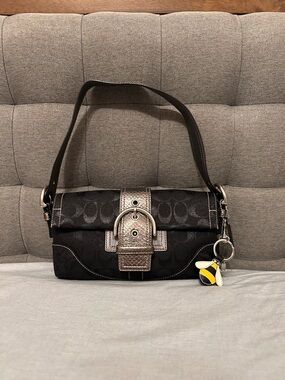 Vintage Coach Bag Soho baguette signature canvas and snake embossed trim